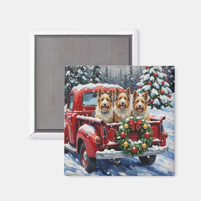 Imã Skye Terrier Christmas Red Truck Holiday (Front/Back)