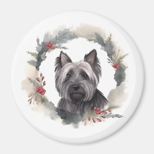 Imã Skye Terrier Christmas Wreath Festivo Pup