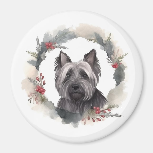 Imã Skye Terrier Christmas Wreath Festivo Pup (Frente)