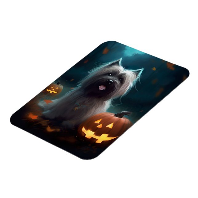 Ímã Skye Terrier de Halloween com Abóboras Assustadora (Left Side)