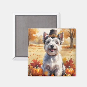 Imã Skye Terrier em Folhas de Outono Arte de Ação de G