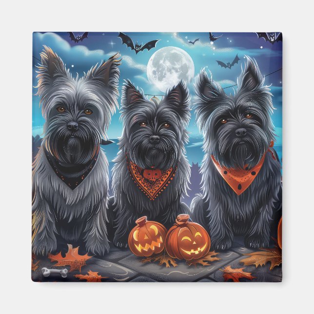 Imã Skye Terrier Halloween Assustador  (Frente)