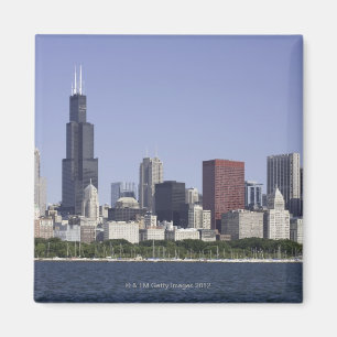 Imã Skyline da cidade de Chicago com o Lago Michigan