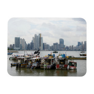 Ímã Skyline da Cidade do Panamá com barcos de pesca