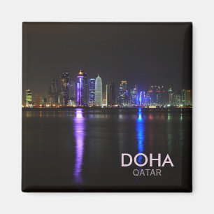 Imã Skyline de Doha, Qatar no ímã do texto do quadra