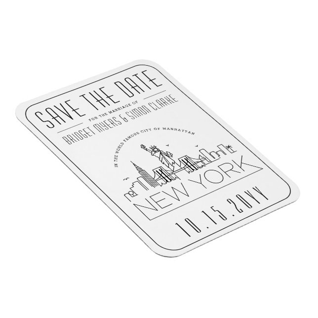Ímã Skyline Estilizado em New York Salve a Data (Lado Direito)