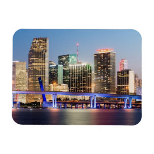 Ímã Skyline iluminada de Miami do centro no crepúscul