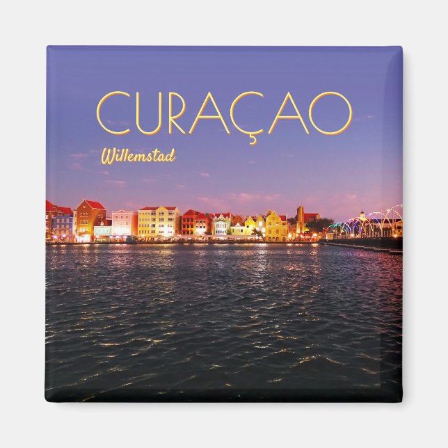 Imã Skyline of Willemstad at Night (personalizável) (Frente)