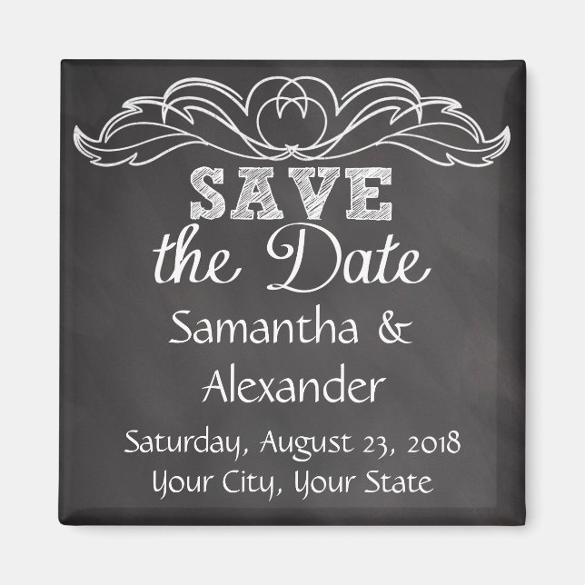 Imã Slate Chalkboard Wedding Salvar Data (Frente)