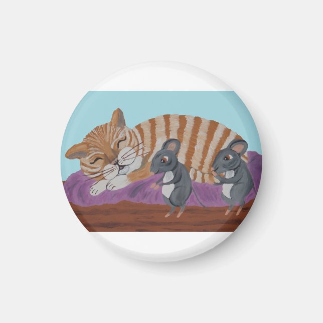 Imã Sleeping Cat with Sneaky Mice  (Frente)