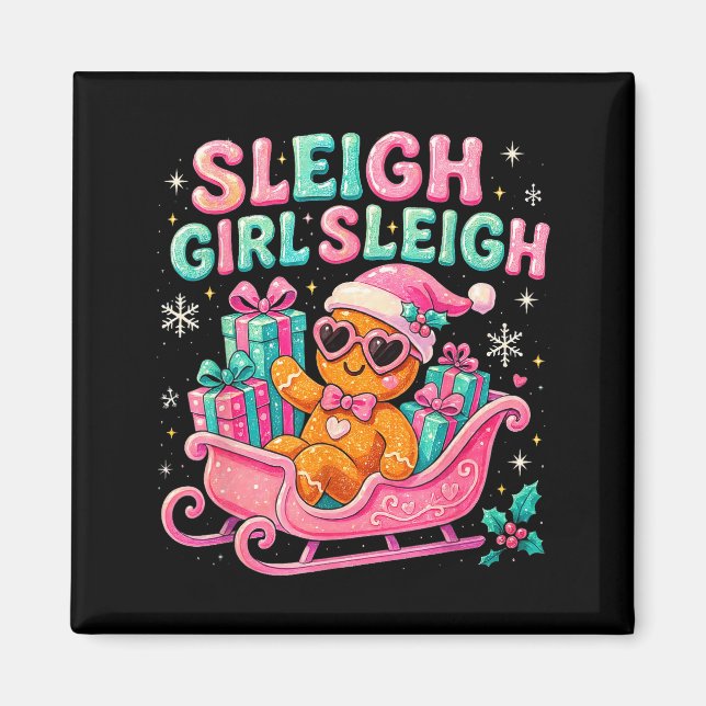 Imã Sleigh Girl Cute Gingerbread Christmas Art  (Frente)