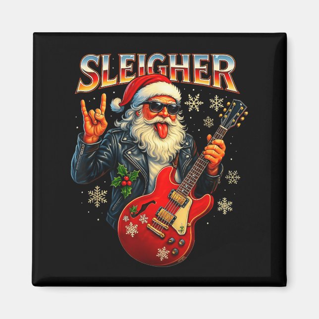 Imã Sleigher Rock Santa Funny Metal Christmas Design  (Frente)
