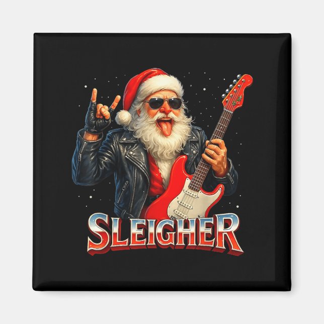 Imã Sleigher Rock Santa Funny Metal Christmas Design  (Frente)
