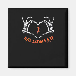 Imã Slogan Halloween. Gesto Cardíaco Feito De Esquelet