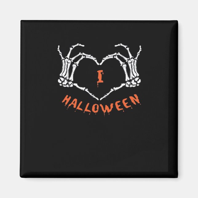 Imã Slogan Halloween. Gesto Cardíaco Feito De Esquelet (Frente)