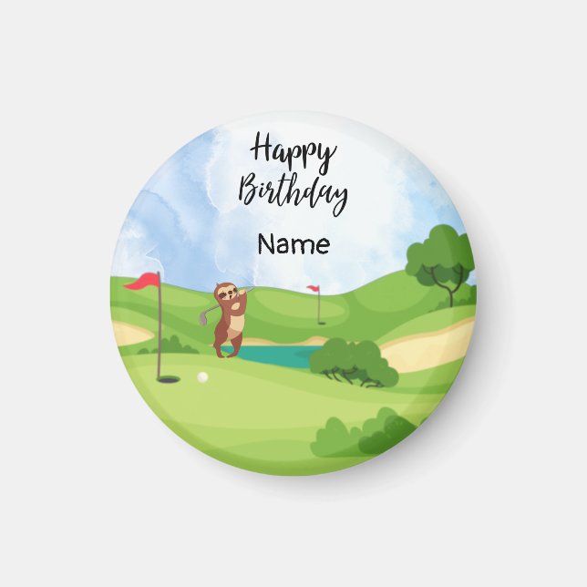 Imã Sloth Golfer está de verde para o aniversário (Frente)