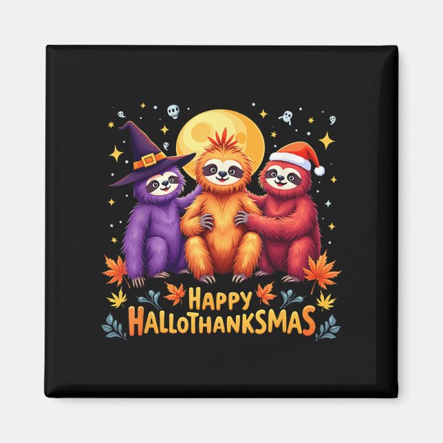 Imã Sloth Happy Hallothanksmas Dia das Bruxas (Frente)