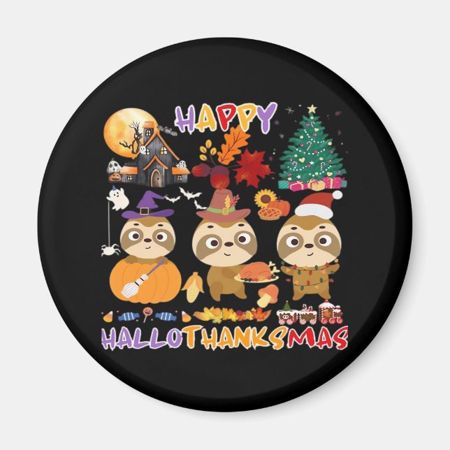 Imã Sloth Happy Hallothanksmas - Dia de as Bruxas engr (Frente)