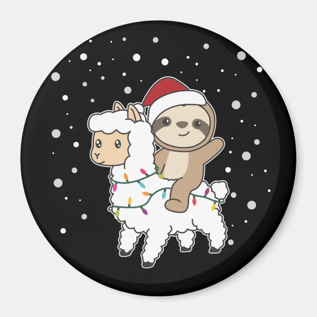 Imã Sloth Lama Natal Neve Inverno Magnet (Frente)