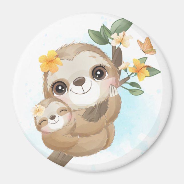 Imã Sloth Mãe com Bebê (Frente)
