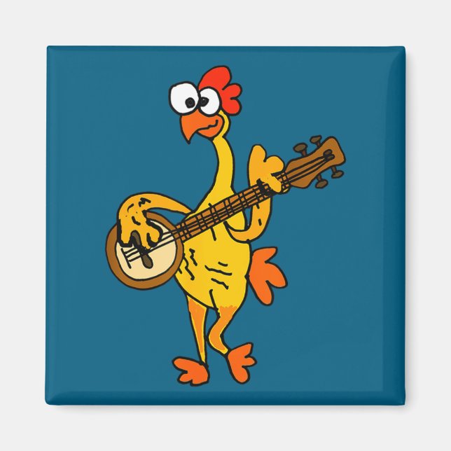 Imã Smileteestank Funny Rubber Chicken Playing Banjo C (Frente)
