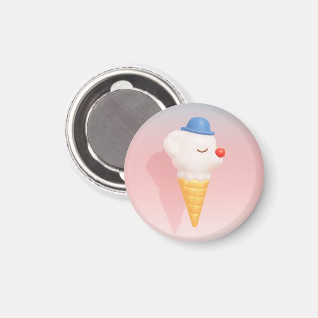 Imã Smiley Cone: 3D Cute Dog Ice Cream Character Art (Front/Back)