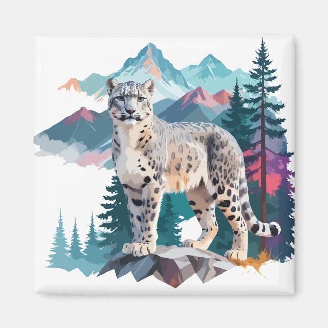 Imã Snow Leopard Vetor Art Animal Na Majestosa (Frente)