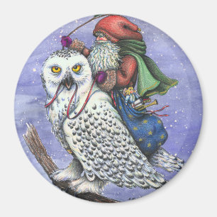 Imã Snow Owl E Papais noeis, NATAL MAGNET Fantasy