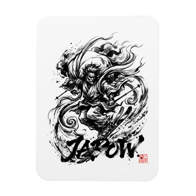 Ímã Snowboard Brush Art - Skier Fujin God (Vertical)