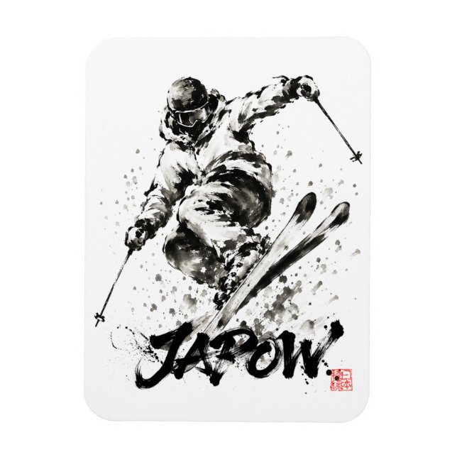 Ímã Snowboard Brush Art - Skier Light (Vertical)