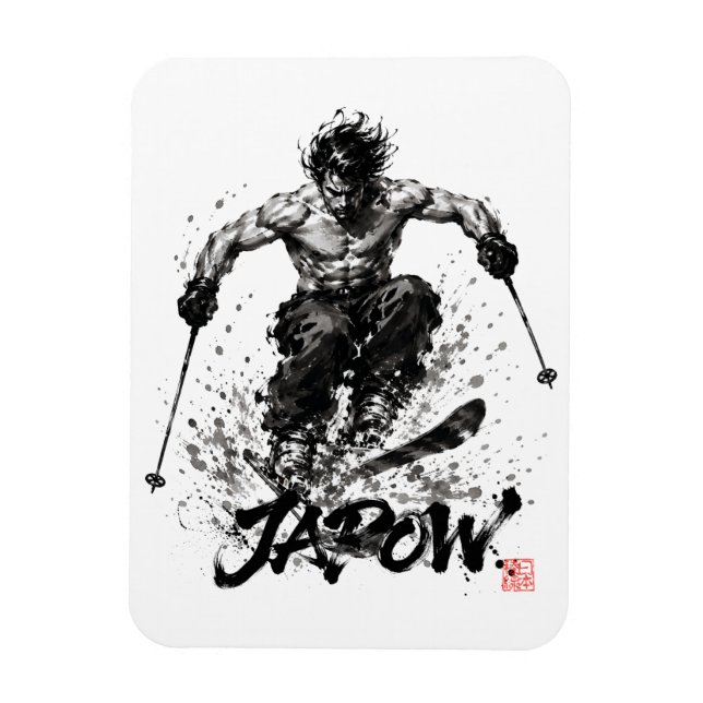 Ímã Snowboard Brush Art - Skier Samurai Musashi Ski (Vertical)