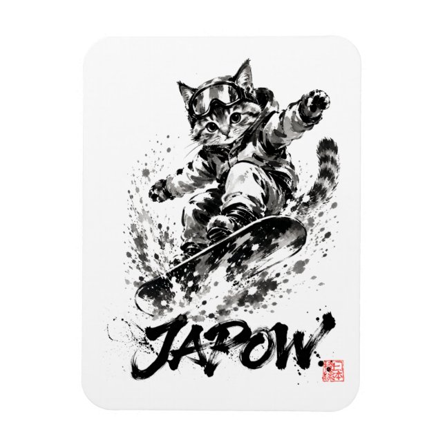 Ímã Snowboard Brush Art - Snowboarder cat (Vertical)