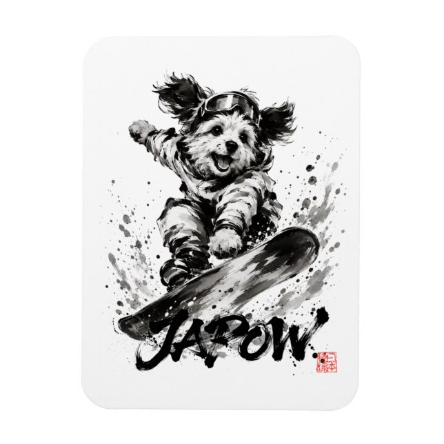 Ímã Snowboard Brush Art - Snowboarder Dog (Vertical)