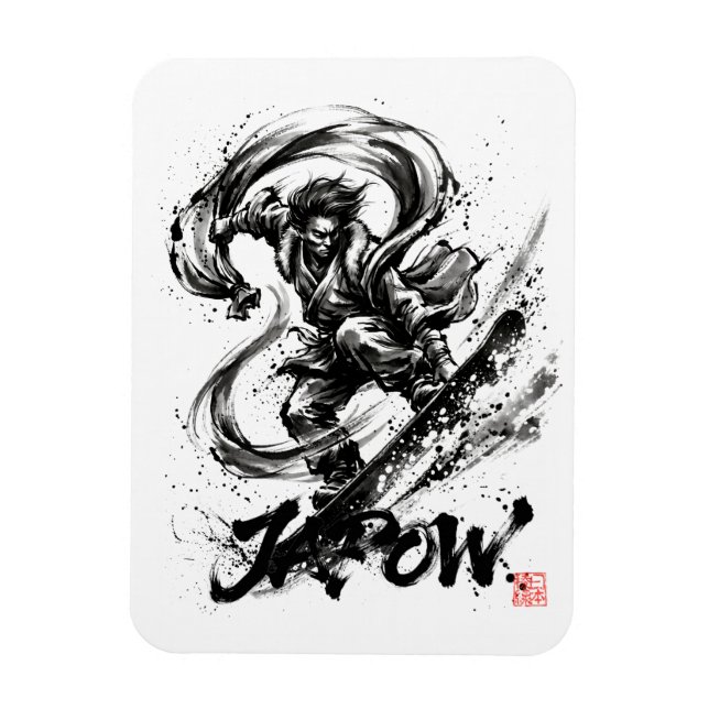 Ímã Snowboard Brush Art - Snowboarder Fujin God (Vertical)