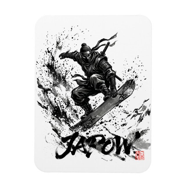 Ímã Snowboard Brush Art - Snowboarder Ninja (Vertical)