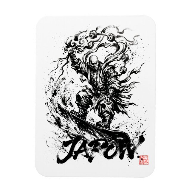 Ímã Snowboard Brush Art - Snowboarder Raijin God (Vertical)