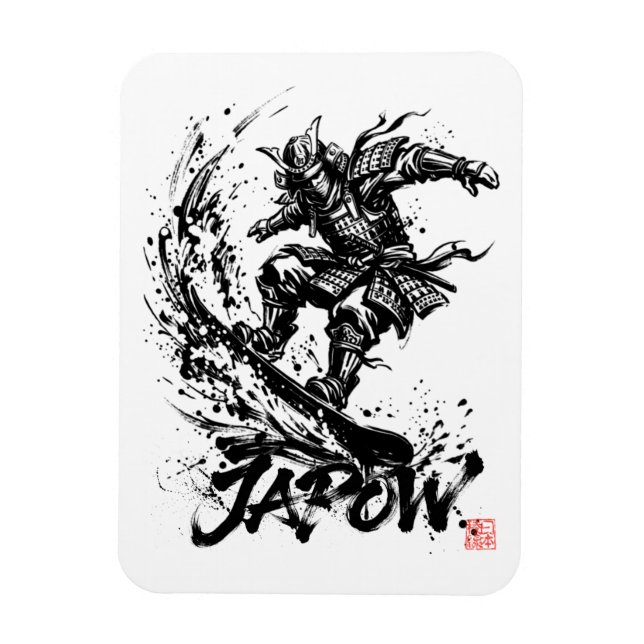 Ímã Snowboard Brush Art - Snowboarder Samurai (Vertical)