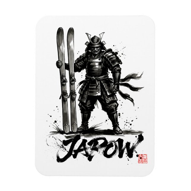 Ímã Snowboard Brush Art - Standing Samurai Ski (Vertical)