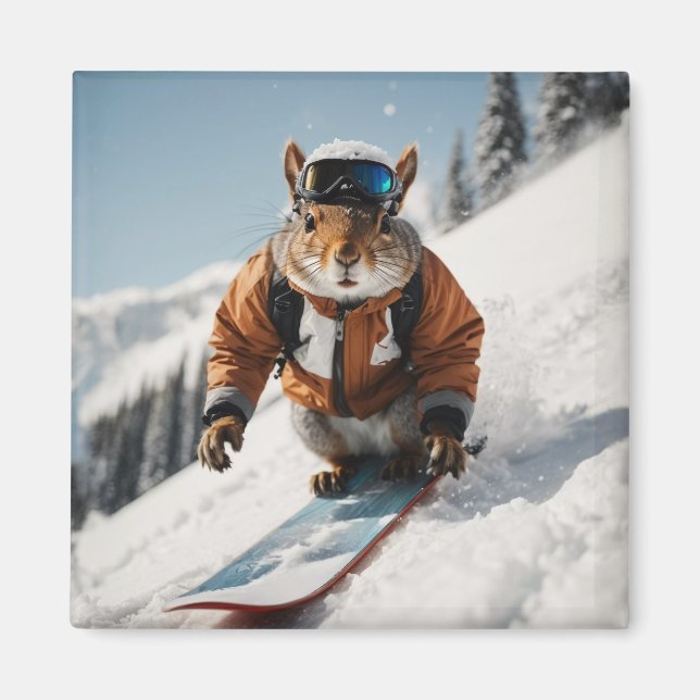 Imã Snowboard Squirrel Wintertime Whimsper Animal (Frente)