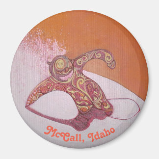 Imã Snowboarder rasgando um pouco de pów