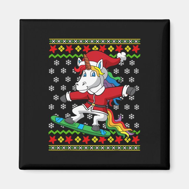 Imã Snowboarder Unicorn Papais noeis Snowboard Natal S (Frente)