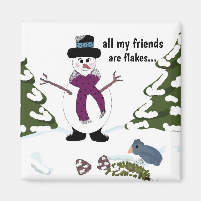 Imã Snowflake, o Snowman Funny Magnet (Frente)
