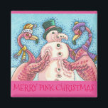 Imã Snowman CHRISTMAS MAGNET, de Flamingo rosa<br><div class="desc">Flamingos Rosa Fazem Neves Rosa. PINK PINK CHRISTMAS PINK FLAMINGO MAGNET MAGNET Square Susan Brack</div>