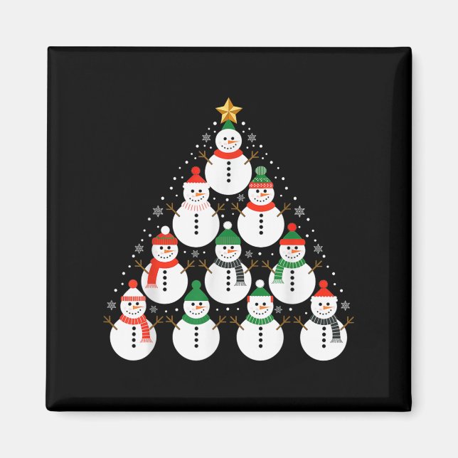 Imã Snowman Christmas Tree Lights Santa Hat Family Xma (Frente)