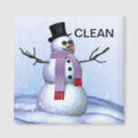 Imã Snowman Clean Dirsuy Christmas Dishwasher Magnet<br><div class="desc">Homem de neve com palavras dizendo limpo faz um belo íman de máquina de lavar louça de Natal.</div>