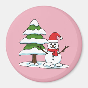 Imã Snowman com Snowy Pine Tree