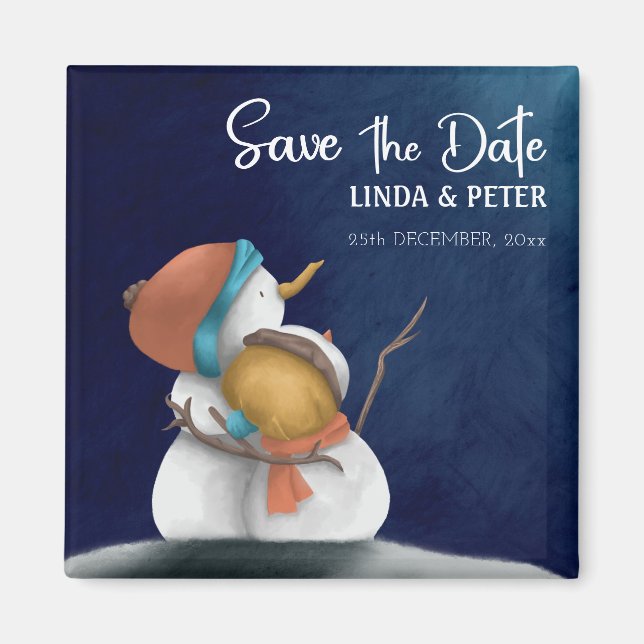 Imã Snowman Couple Winter Wedding Save the Date (Frente)