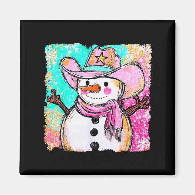 Imã Snowman Cowboy Western Brushstroke Watercolor Xmas (Frente)