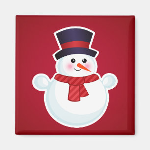 Imã Snowman de Natal em Fundo Vermelho