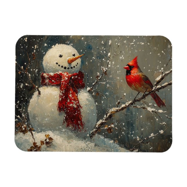 Ímã Snowman e uma pintura a óleo cardeal flexíveis (Horizontal)